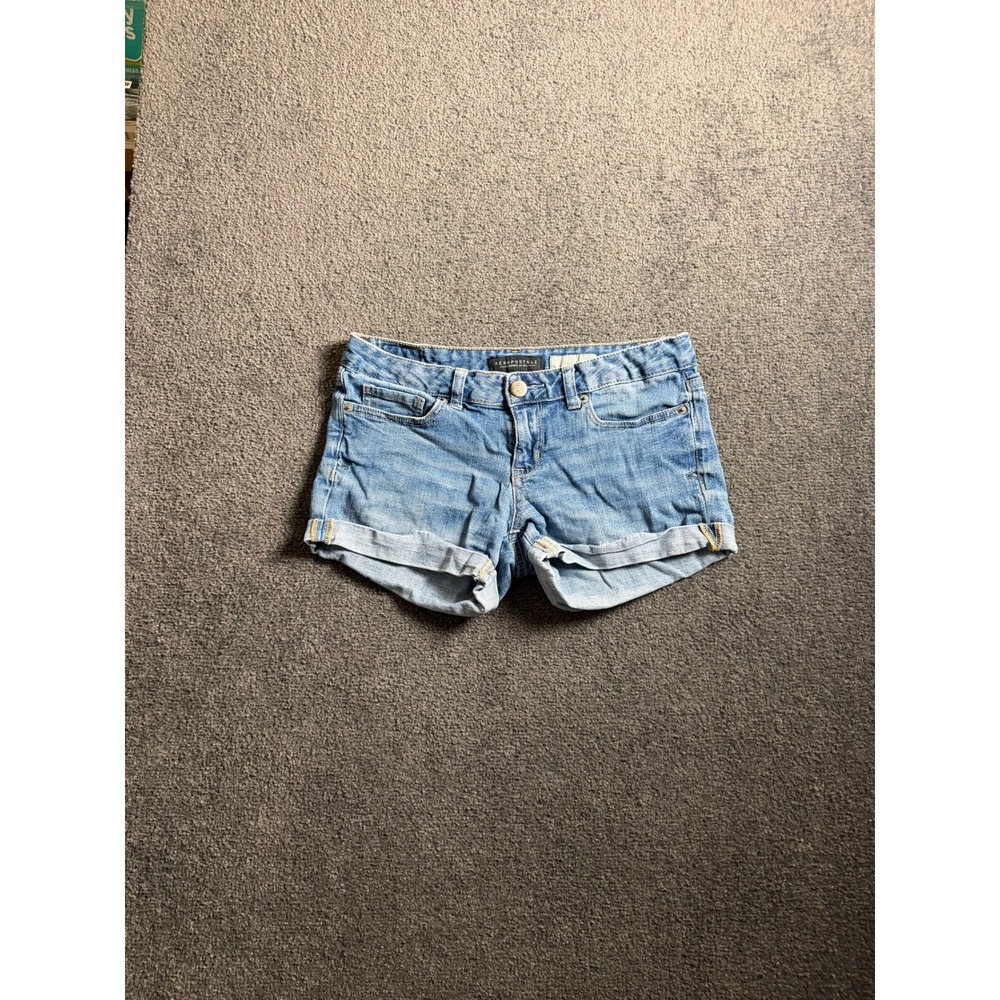 Aeropostale Womens Midi Denim Shorts Light Wash Blue Cuffed Size 4